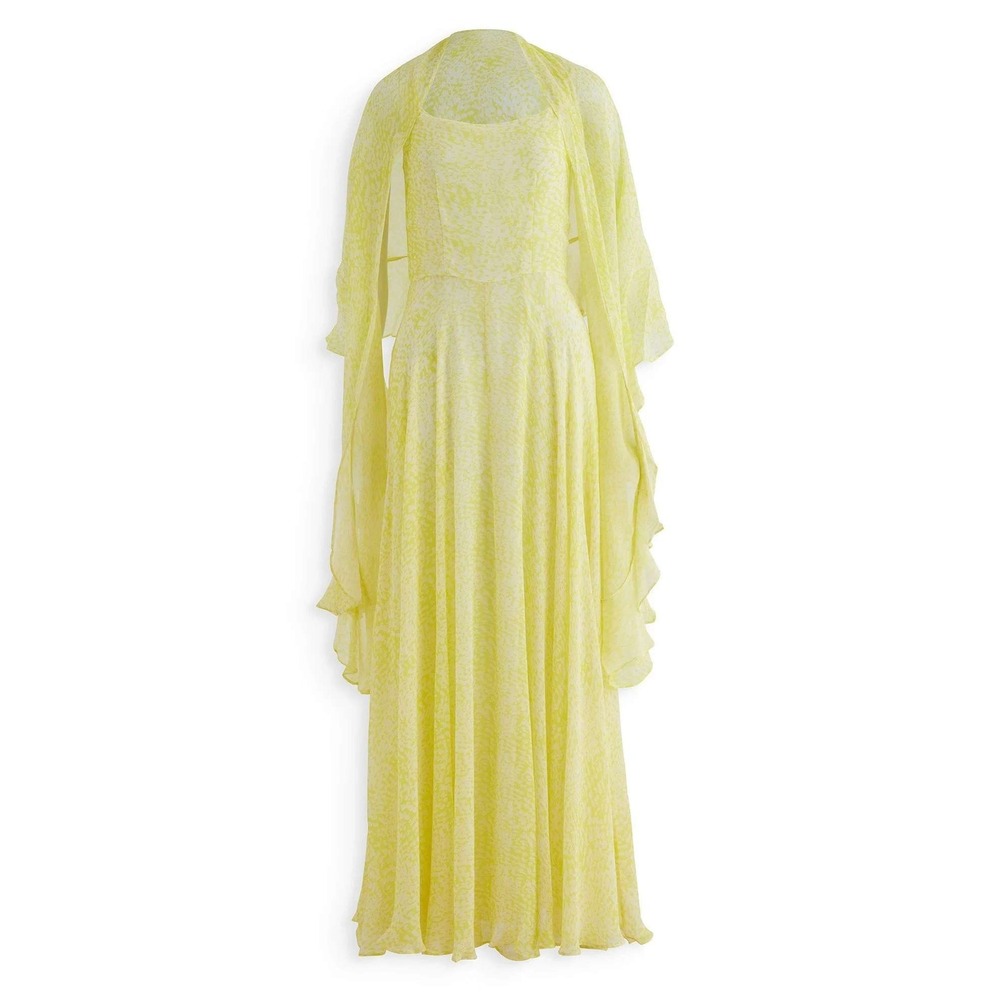 J Peterman Yellow Winner's Circle Chiffon‎ Dress & Shawl Women's 14